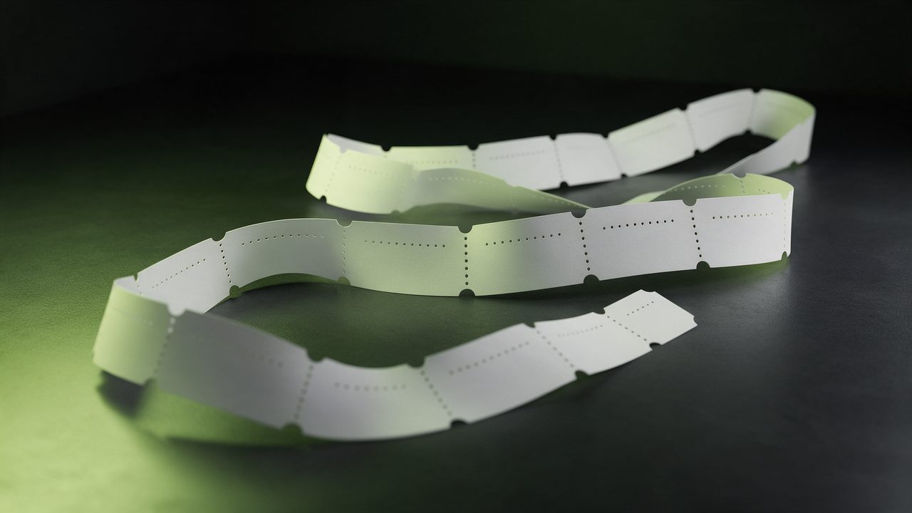 A 3D render of raffle tickets with stubs under a single lime light